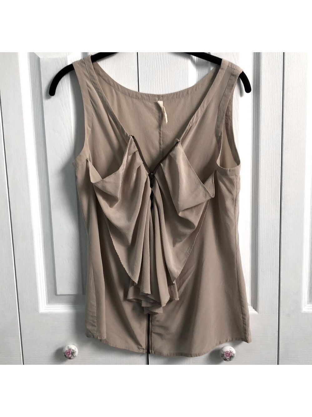 Chelsea Flower Taupe Ruffled Sleeveless Top